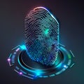 Businessman using a fingerprint scan. 3d Cyber security fingerprint scan technology for data protection created by Generative Ai