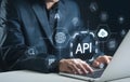Businessman Using Laptop API Interface Digital Technology Network Global Connection Online Data Application Programming Royalty Free Stock Photo