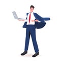 Businessman using laptop business man in formal wear male office worker standing pose full length Royalty Free Stock Photo