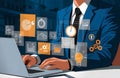 Businessman Working Laptop Digital Strategy Planning Modern Technology Efficient Workflow Time Management Successful