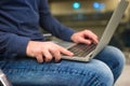 Businessman using laptop or notebook computer Royalty Free Stock Photo