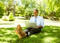 Businessman using laptop while relaxing in park Royalty Free Stock Photo