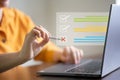 Businessman using laptop to do online checklist survey Royalty Free Stock Photo