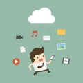 Businessman Using Mobile Phone With Cloud And Media Icon