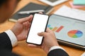 Businessman using mockup smartphone with empty screen and digital tablet analysis finance data Royalty Free Stock Photo