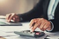 businessman using pen and calculator working in office. finance Royalty Free Stock Photo