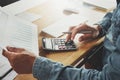 businessman using pen and calculator working in office. finance Royalty Free Stock Photo