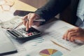 businessman using pen and calculator working in office. finance Royalty Free Stock Photo