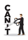 Businessman using scissors to remove the word cant