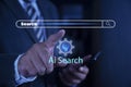 Businessman using smartphone clicking internet search AI search engine bar for data search optimization by artificial intelligence Royalty Free Stock Photo