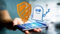 Businessman using a smartphone with a Meltdown and Spectre proce