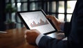 Businessman using tablet analyzing data and graph chart. Generative AI Royalty Free Stock Photo