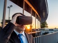 Businessman using virtual reality glasses in a business center Royalty Free Stock Photo