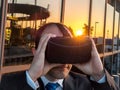 Businessman using virtual reality glasses in a business center Royalty Free Stock Photo