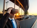 Businessman using virtual reality glasses in a business center Royalty Free Stock Photo