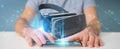 Businessman using virtual reality glasses technology 3D rendering Royalty Free Stock Photo