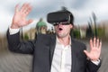 Businessman using virtual reality headset glasses Royalty Free Stock Photo