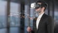 Businessman Using Virtual Reality Headset in Modern Office, Analyzing Data Trends and Financial Metrics for Strategic Royalty Free Stock Photo