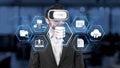 Businessman Using Virtual Reality Technology to Access Data and Visualize Information in an Innovative Digital Workspace Royalty Free Stock Photo