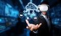 Businessman Using Virtual Reality to Access Cloud Computing Services and Online Storage Solutions in a Modern Networked Royalty Free Stock Photo