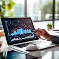 Businessman Utilizing Tablet and Laptop to Analyze Sales Data and Economic Growth