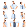 Businessman with Various Emotions and Face Expression, Office Worker Character, Business Avatar Cartoon Style Vector