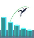 Businessman vault jumping over bar charts Royalty Free Stock Photo