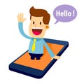 Businessman Virtual Assistant Coming Out From Mobile Phone