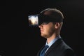 Businessman in virtual reality glasses or headset Royalty Free Stock Photo