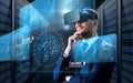 Businessman in virtual reality headset with charts Royalty Free Stock Photo