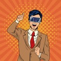 Businessman virtual reality pop art cartoon