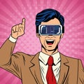 Businessman virtual reality pop art cartoon