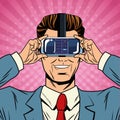 Businessman virtual reality pop art cartoon