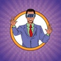 Businessman virtual reality pop art cartoon