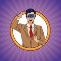 Businessman virtual reality pop art cartoon