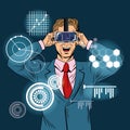 Businessman virtual reality pop art cartoon