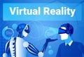 Businessman In Virtual Reality Using Modern Robot Man In Vr Goggles Concept