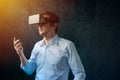 Businessman with VR goggles headset Royalty Free Stock Photo