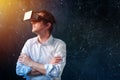Businessman with VR goggles headset Royalty Free Stock Photo