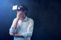 Businessman with VR goggles headset Royalty Free Stock Photo