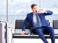 Businessman waiting at the airport for his plane in business cla Royalty Free Stock Photo