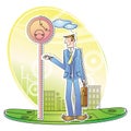 businessman waiting for bus. Vector illustration decorative design Royalty Free Stock Photo