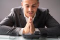 Businessman Waiting Phone Call. Praying Man Royalty Free Stock Photo