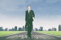 Businessman walking above opportunity word on the road Royalty Free Stock Photo