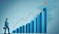 Businessman walking on abstract business chart bar plan,with blue background Royalty Free Stock Photo