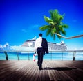 Businessman Walking Beach Freedom Relaxation Concept Royalty Free Stock Photo