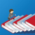 Businessman is walking on book ladder