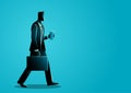 Businessman walking with confidence, carrying briefcase and coffee cup for a dynamic workday scene Royalty Free Stock Photo