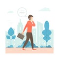 Businessman walking down the street and talking on the phone. Vector flat style modern illustration Royalty Free Stock Photo