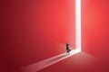 Businessman walking go to front of bright big shining door in the wall red of the hole at light falls. illustration Vector Royalty Free Stock Photo